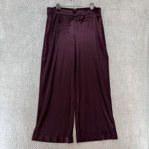 White House Black Market Pants Womens L Burgundy Liquid Velvet Wide Leg Pull On